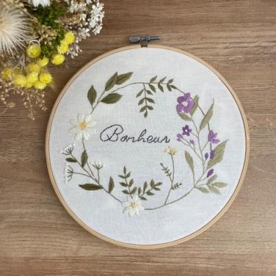 Carte Punch Needle : Couronne de fleurs bonheur