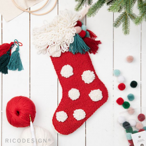 Photo png chaussette botte de noel a pois punch needle ricodesign